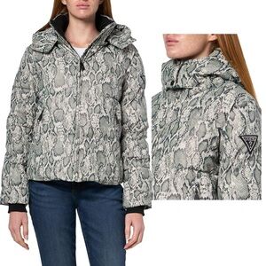 GUESS womens Essie Gummy Animalier Hoodie Puffer Jacket size S,M,L NWT $230